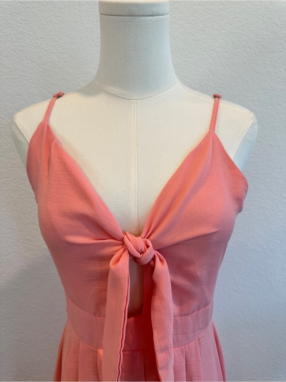 CBR Coral Pink Tie Front Maxi Dress Size Medium | Flowy Summer Dress - Picture 3 of 6